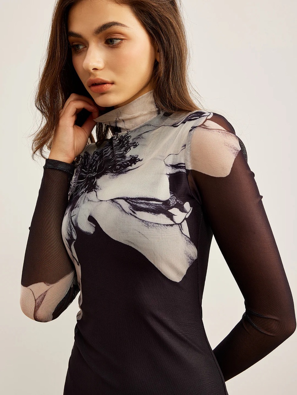 63 Mock Neck Printed Mesh Dress - Picture 2 of 8